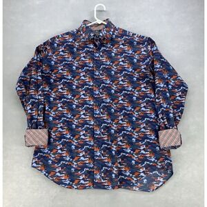 Thomas Dean Shirt Men's XL Multicolor Camo Flip Cuffs Collar L/S Button Up